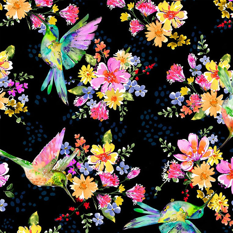 Windham Fabrics A Hummingbird's Charm Pretty Pollinators Black 108" Wide Backing Fabric - 54323W-2 - 3 YARD Fabrics Windham Fabrics