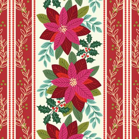 Lewis & Irene All is Bright Table Runner Panel Cream/Red SH25 - 3 YARD CUT Fabrics Lewis & Irene