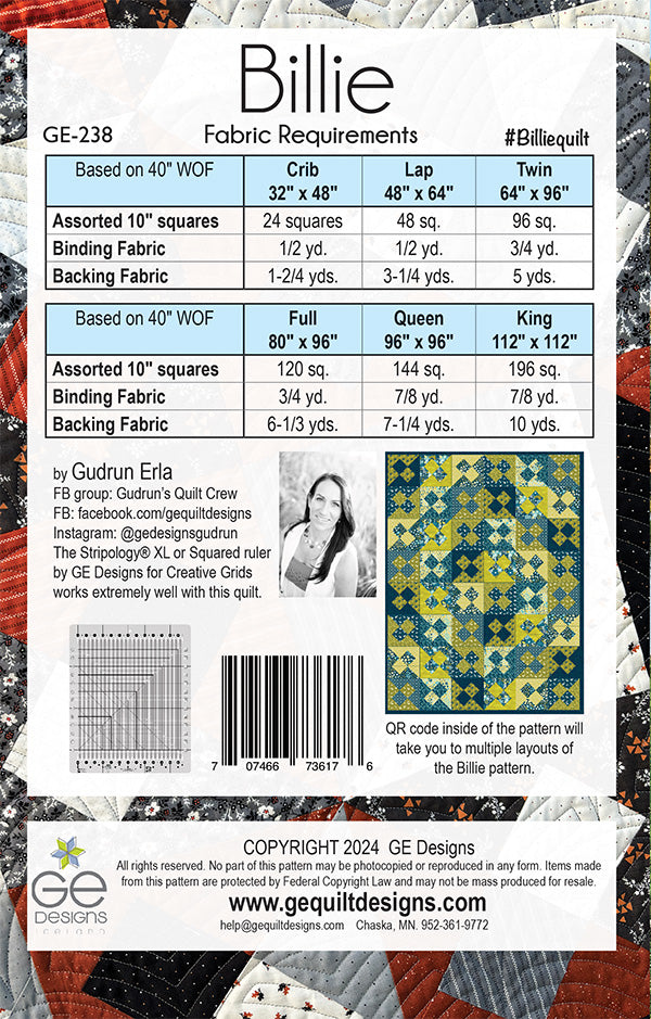 Billie - 10" Square PDF Pattern 238 Pattern GE Designs   