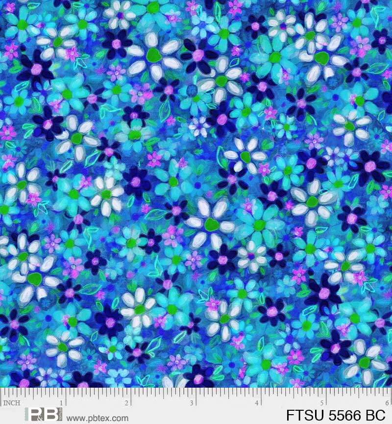 Flower to the Sun Packed Flowers Blue FTSU 5566 BC W28 Fabrics P&B Textiles