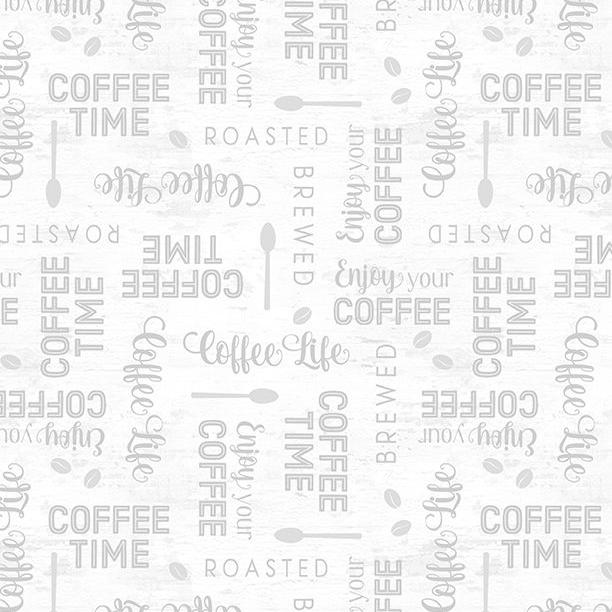 Coffee Life Words All Over White 82673-199 Fabrics Wilmington   