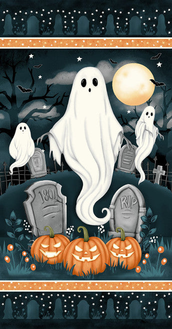 Ghosts in the Graveyard-Glow Panel 2031PG-99 Fabrics Henry Glass