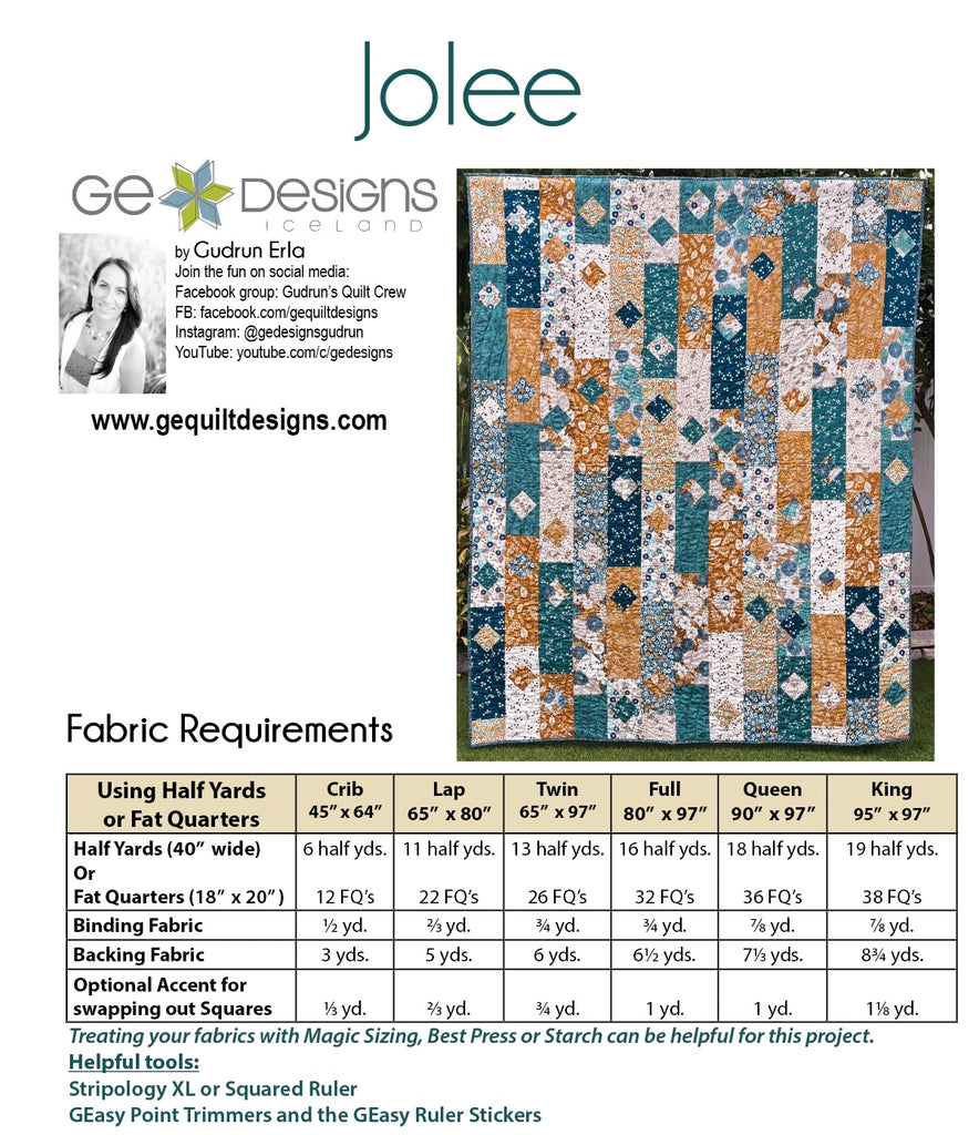 Jolee - PDF Pattern and Video Class Quilt Along Pattern GE Designs