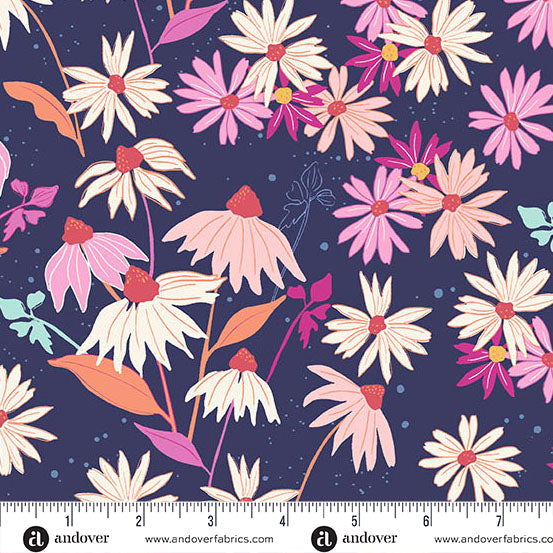 Petals and Stitches Navy Echinacea - A1566-B - 3 YARD CUT Fabrics Andover Fabrics