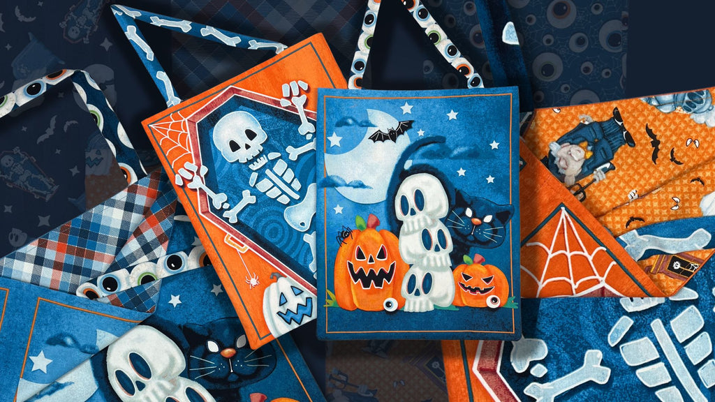 Welcome Foolish Mortals - Glow in the Dark Treat Bags Panel Fabrics Henry Glass   