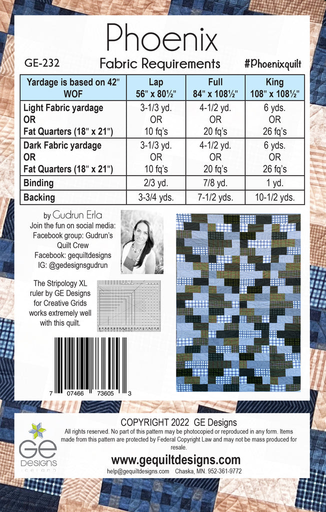 Phoenix - PDF Fat Quarter Pattern 1 232 Pattern GE Designs   