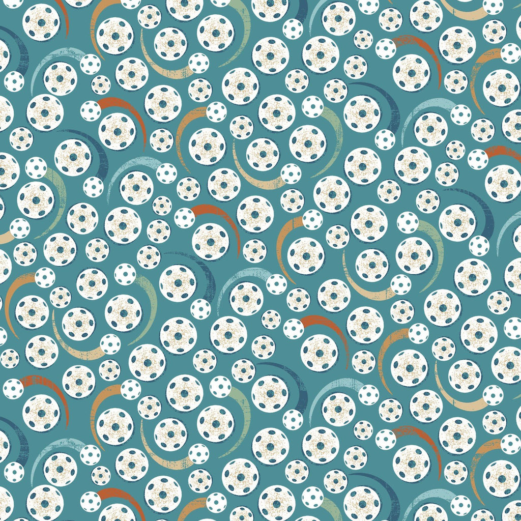 Pickleball Champ Tossed Balls Teal 05268T Fabrics P&B Textiles