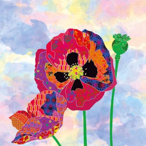 Poppies-Bright Collage Panel DB10 Fabrics Lewis & Irene   