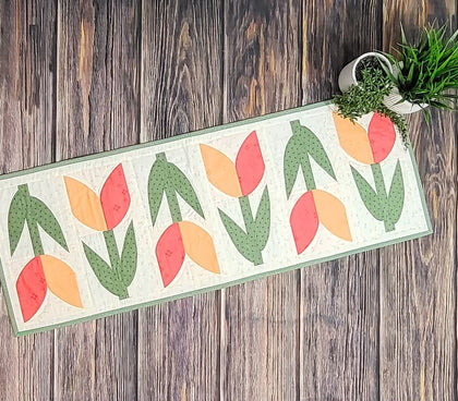 Coming Up Tulips Table Runner, a finished Quilt As You Go project