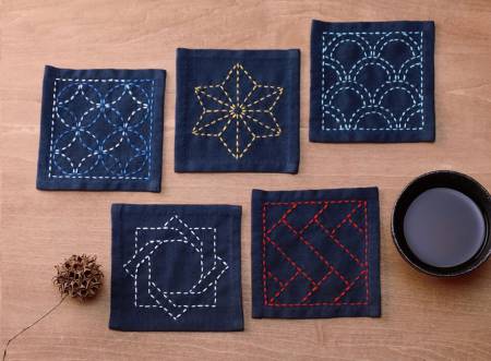 Sashiko Tsumugi Sampler Coasters Navy Blue #SC-TC2 Tool Checker   