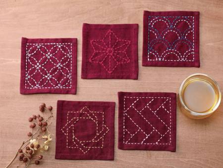 Sashiko Tsumugi Sampler Coasters Deep Red #SC-TC3 Tool Checker   