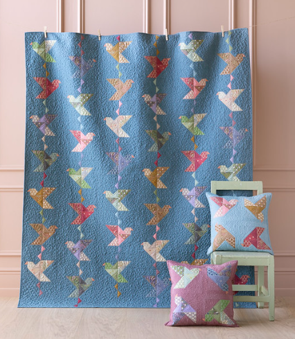 Tilda Paperbird Quilt in Prussian Blue - Stripologized Kit - 59 1/2" x 75 3/4" Fabrics Tilda