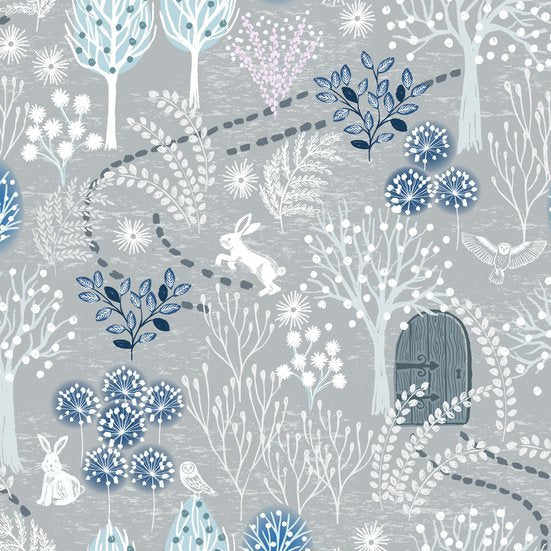 Secret Winter Garden Flannel Frosty Grey F656.1 Fabrics Lewis & Irene