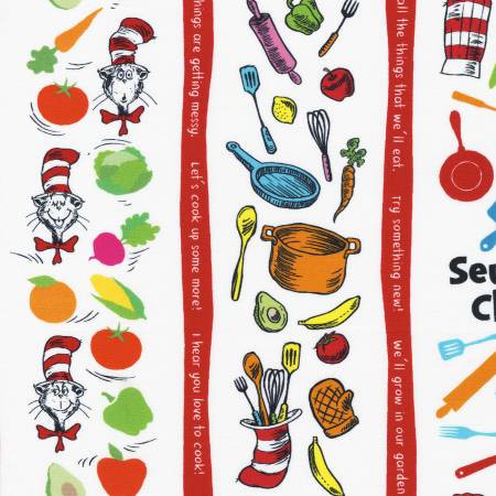 Seuss Chef Stripes White 20391-1 Fabrics Robert kaufman   