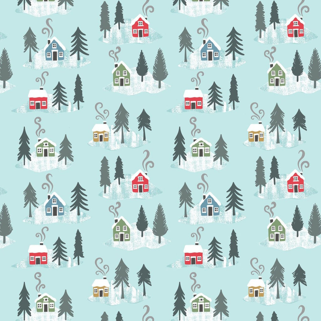 Snow Day Flannel Houses Icy Blue F36.2 - 3 Yards Fabrics Lewis & Irene   