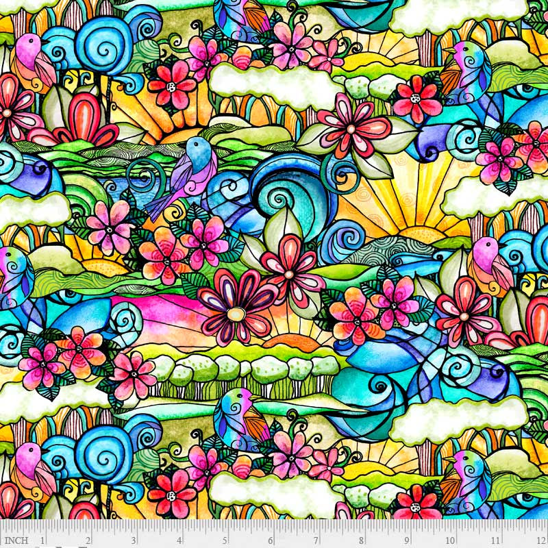 Flower to the Sun Stained Glass Scenic Multi FTSU 5564 MU W20 Fabrics P&B Textiles