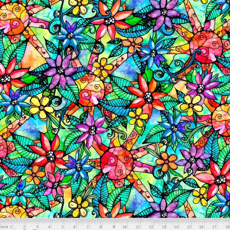Flower to the Sun Stained Glass Sun Multi FTSU 5563 MU W23 Fabrics P&B Textiles