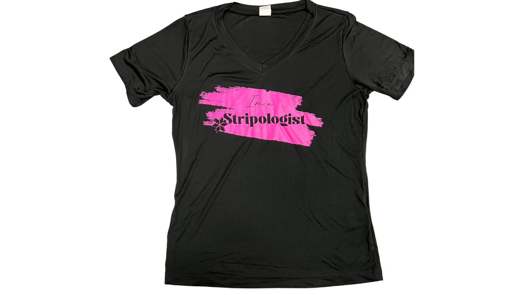 V-Neck Stripologist Pink on Black T-Shirt Apparel & Accessories GE Designs   