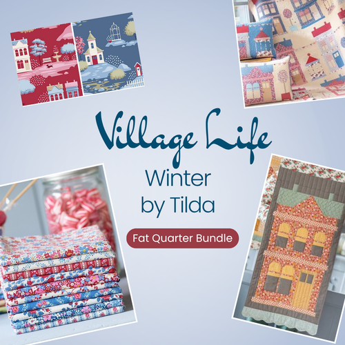 Tilda Village Life Winter Fat Quarter Bundle, red floral quilting fabric