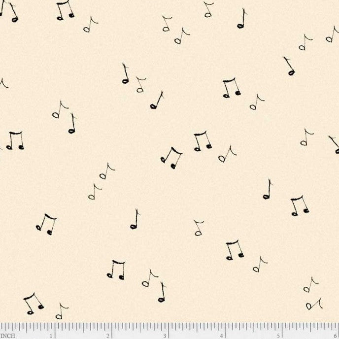 Merry Melody Music Notes Black on Cream T-25-10 Fabrics P&B Textiles