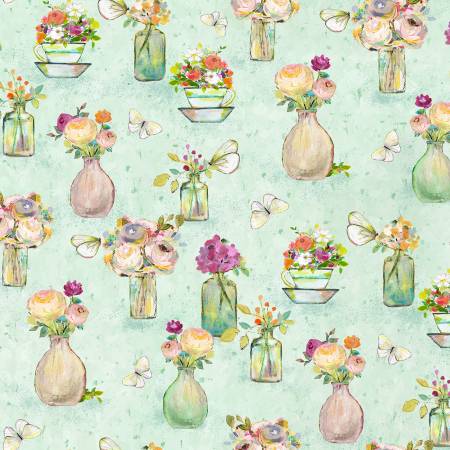 Blush Vases Light Turquoise Y3697-100 T-25-80 Fabrics Clothworks
