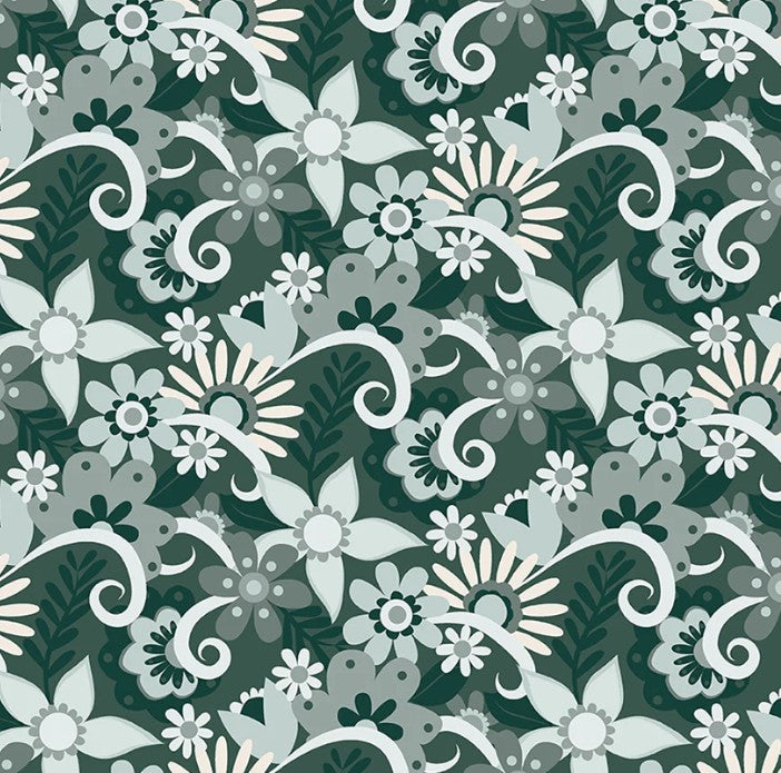 Little Goldi Floral Dark Teal T-25-91 Fabrics Clothworks