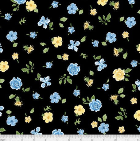 Jona's Garden Mini Tossed Flowers Blue/Yellow JGAR 5387 KBG W89 Fabrics P&B Textiles