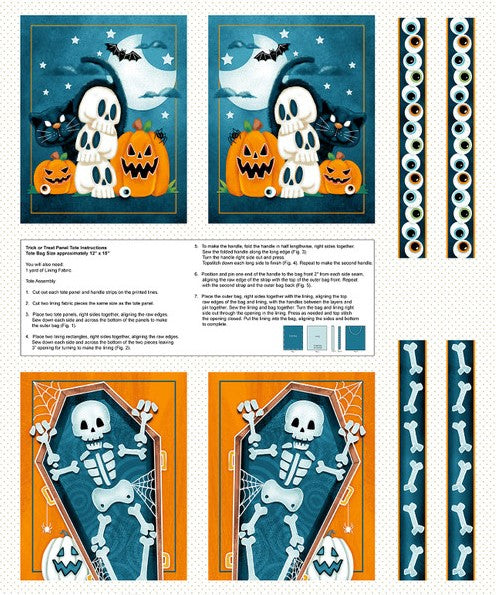 Welcome Foolish Mortals - Glow in the Dark Treat Bags Panel Fabrics Henry Glass   