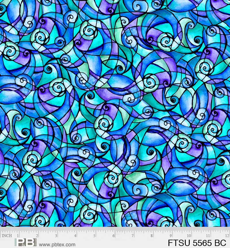 Flower to the Sun Stained Glass Swirl Blue FTSU 5565 BC W19 Fabrics P&B Textiles