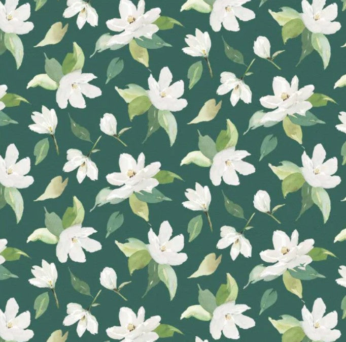 Sweet Magnolia Toss Dark Green T-25-81 Fabrics P&B Textiles