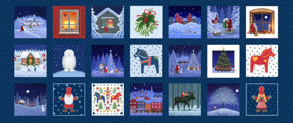 Tomtens Folklore Christmas 5 inch Squares Panel CE53 Fabrics Lewis & Irene
