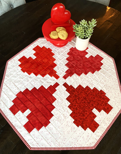True Hearts Table Topper, a finished Quilt As You Go project