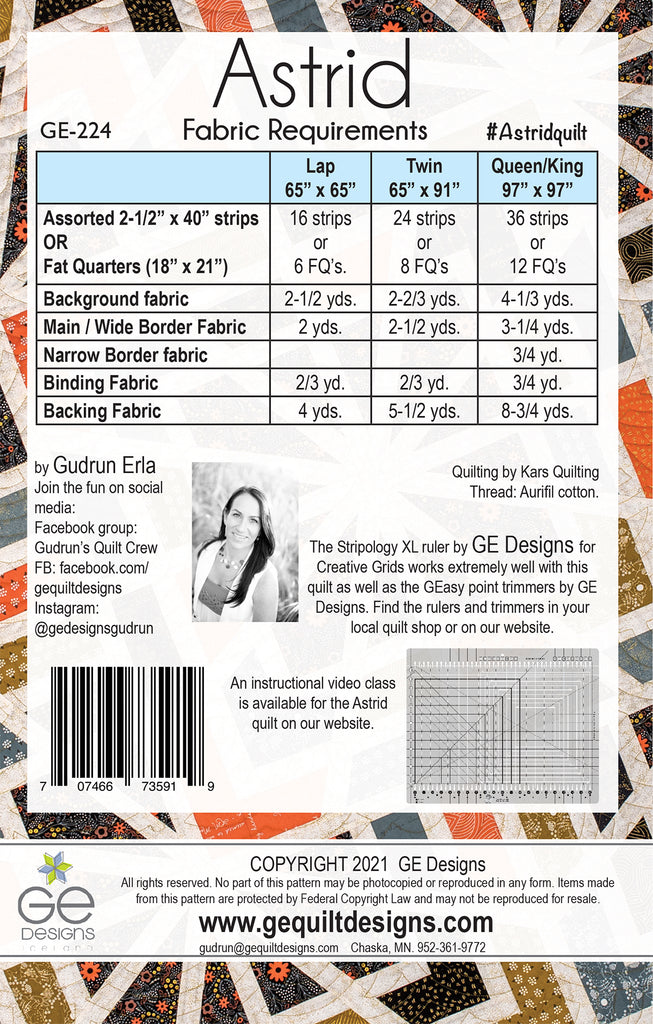 Astrid - PDF Pattern using 2-1/2" strips 224 Pattern GE Designs   