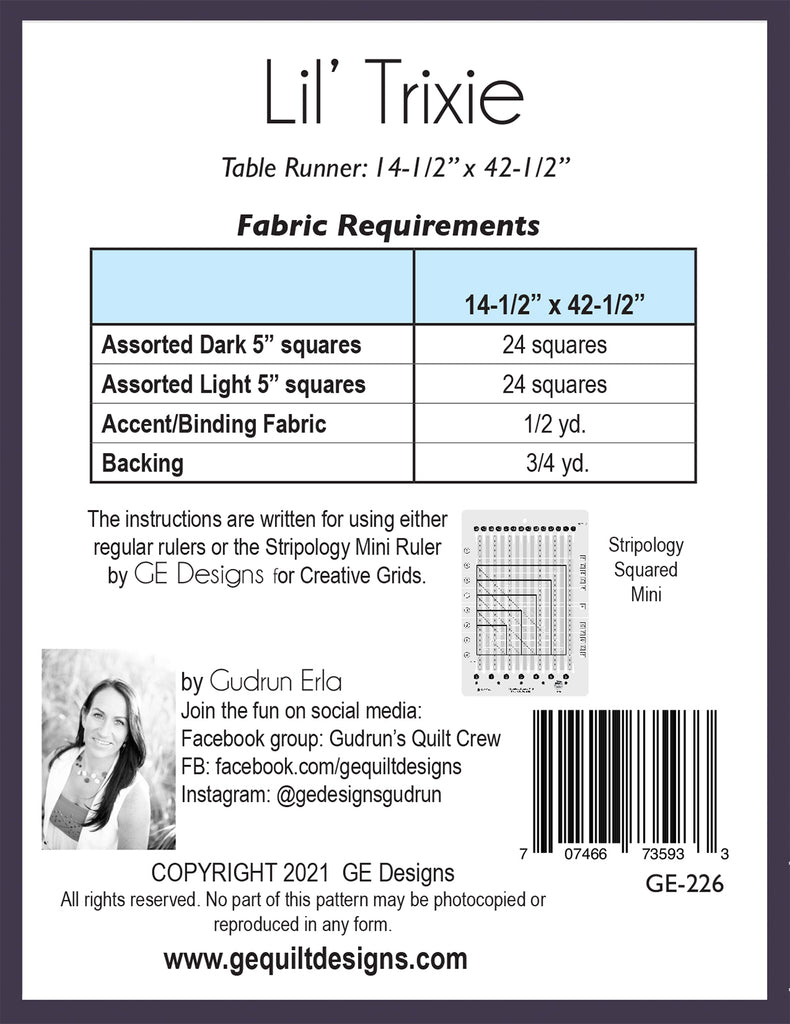 Lil' Trixie - PDF Table runner pattern 226 Pattern GE Designs   