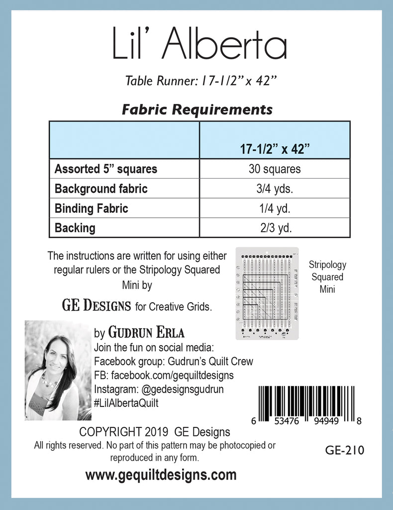 Lil' Alberta - Table runner pattern 210 Pattern GE Designs   