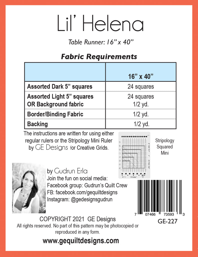 Lil' Helena - PDF Table runner pattern 227 Pattern GE Designs   