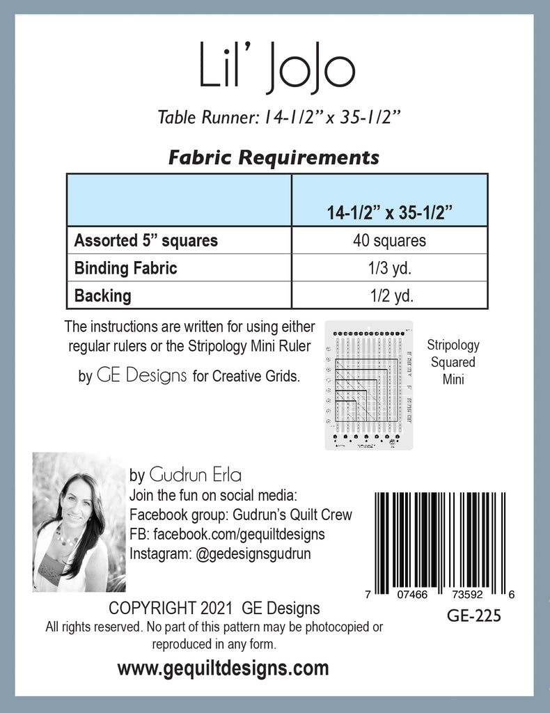 Lil' JoJo - PDF Table runner pattern 225 Pattern GE Designs   