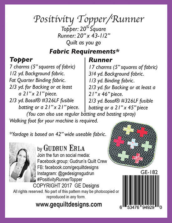 Positivity Table Runner & Topper Pattern PDF 182 Pattern GE Designs   