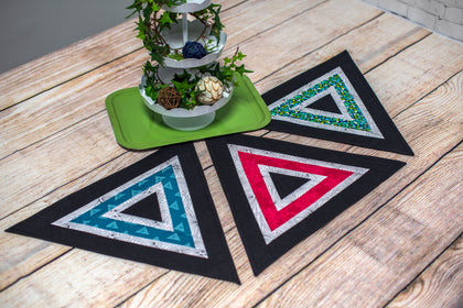 Pyramid Table Toppers, a finished Quilt As You Go project