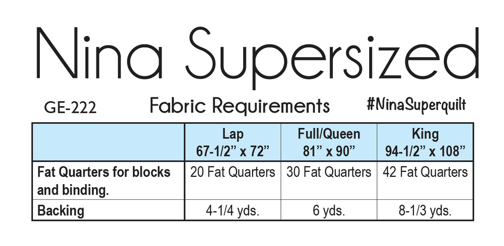 Nina Supersized - PDF Fat Quarter Pattern 223 Pattern GE Designs   